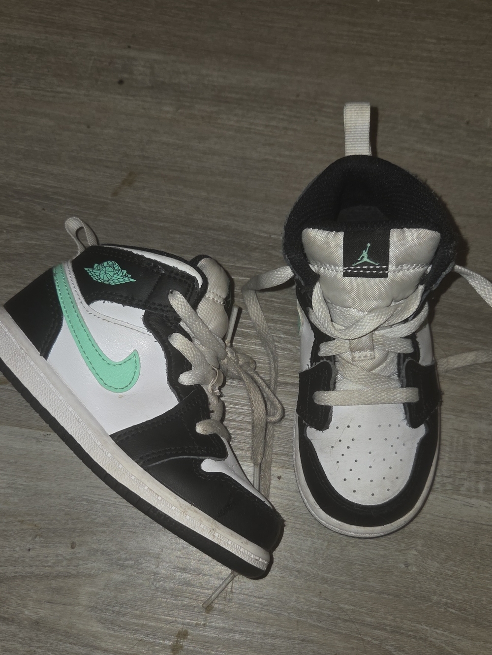 Kids Black and White High-Top Sneakers with Mint Accent - Jordan Style